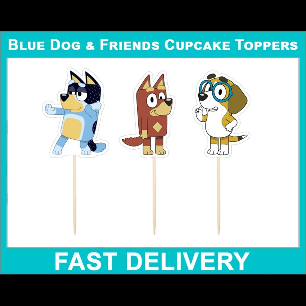 Blue Dog & Friends Cupcake Toppers - 12 Cupcake Picks